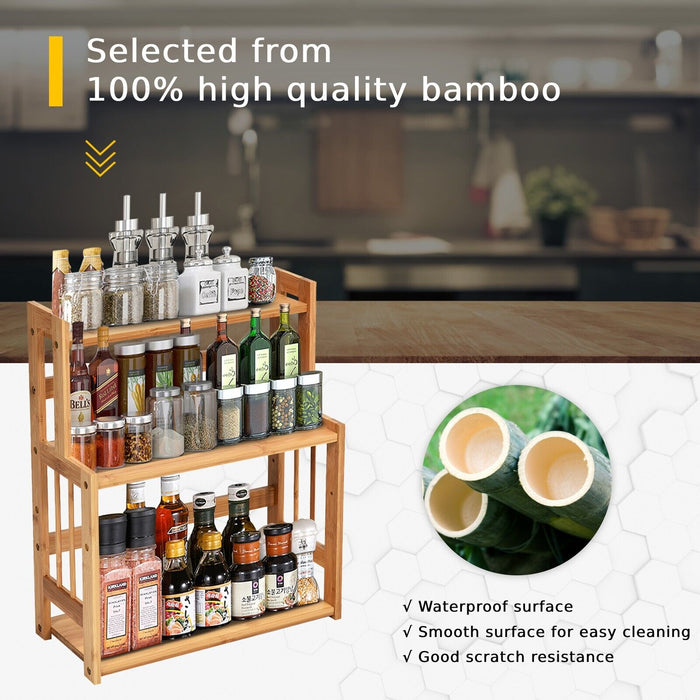 Bamboo Kitchen Shelf - 3-Tier Spice Storage Solution - Ideal for Organized and Space-Saving Cooking Area
