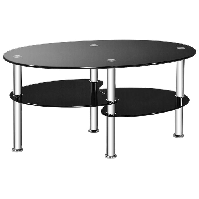 Tempered Glass Coffee Tables - 3-Tiers with 2 Shelves, Black Finish - Ideal for Living Room Space Maximization