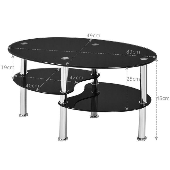 Tempered Glass Coffee Tables - 3-Tiers with 2 Shelves, Black Finish - Ideal for Living Room Space Maximization