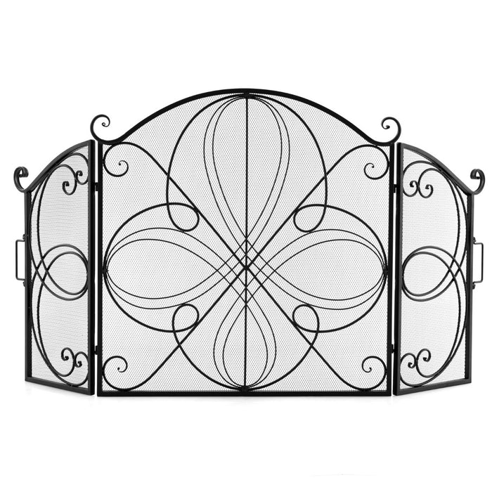 3-Panel Folding Spark Guard - Floral Pattern, Fireplace Safety Screen - Ideal for Living Room Comfort and Safety