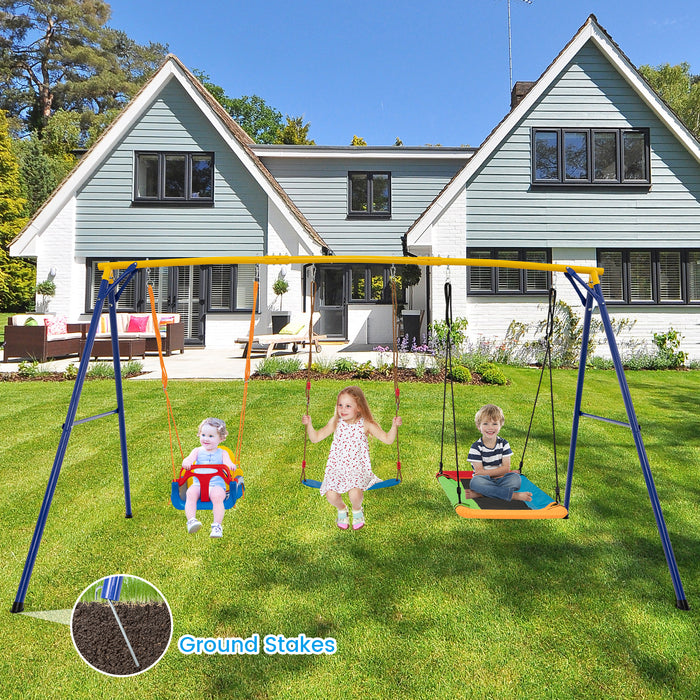 Indoor & Outdoor Swing Set - 300 kg Maximum Load Blue & Yellow Carbon Steel Frame - Perfect for Home Play, Recreation and Exercise Equipment
