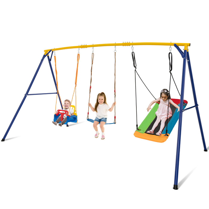 Indoor & Outdoor Swing Set - 300 kg Maximum Load Blue & Yellow Carbon Steel Frame - Perfect for Home Play, Recreation and Exercise Equipment