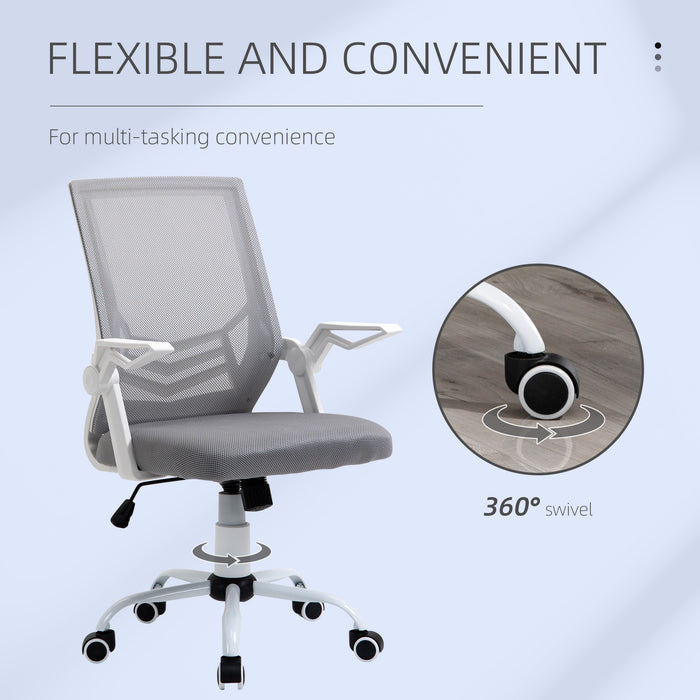 Ergonomic Mesh Swivel Office Chair with Lumbar Support - Adjustable Height Desk Chair with Flip-Up Arms, Grey - Ideal for Home Office Comfort and Posture Improvement