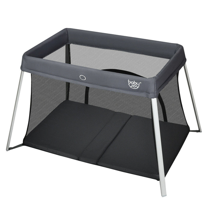 Portable Folding Playpen - Lightweight, Easy Access Zipper Door, Compact Design in Grey - Perfect for Safe Indoor and Outdoor Playtime for Toddlers
