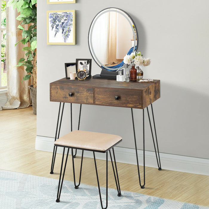 Vanity Table Set - Includes Dressing Table, Mirror, and Stool in Natural Finish - Ideal for Bedroom Makeup Station