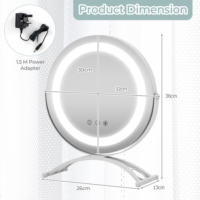 LED Lighted Round Vanity Mirror, 30 CM - Smart Touch Control, Radiant White - Perfect for Makeup Enthusiasts and Beauty Gurus