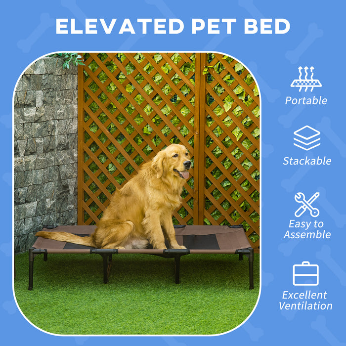 Portable Raised Pet Cot with Breathable Mesh - Cooling Elevated Dog Bed with Non-Slip Rubber Feet - Suitable for Indoor & Outdoor Use in Brown