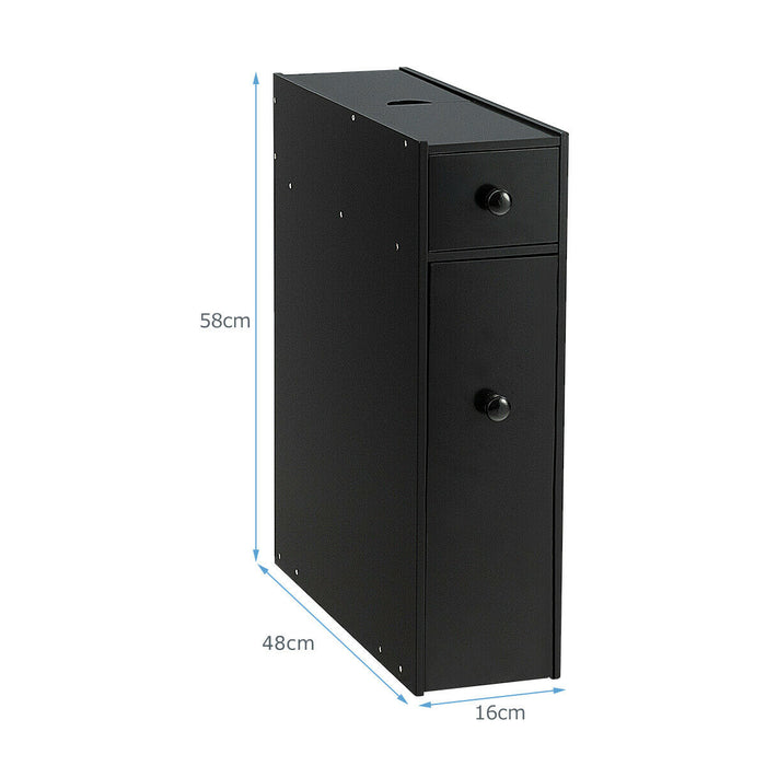 Slim Black Storage Cabinet - Slide-Out Drawers and Flip-Open Top Feature - Ideal for Solving Space Issues at Home or Office
