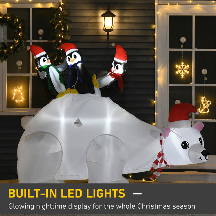 Giant 5ft LED-Lit Christmas Inflatable Display - Polar Bear with Penguins Outdoor Holiday Decor - Festive Garden Lawn Party Centerpiece for Seasonal Cheer