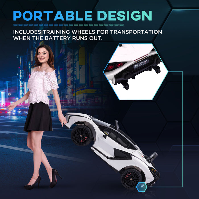 Lamborghini SIAN Kids Ride On Car - 12V Battery-Powered Electric Toy with Remote Control, Lights & MP3 - Ideal for 3-5 Year Olds, Sleek White Design