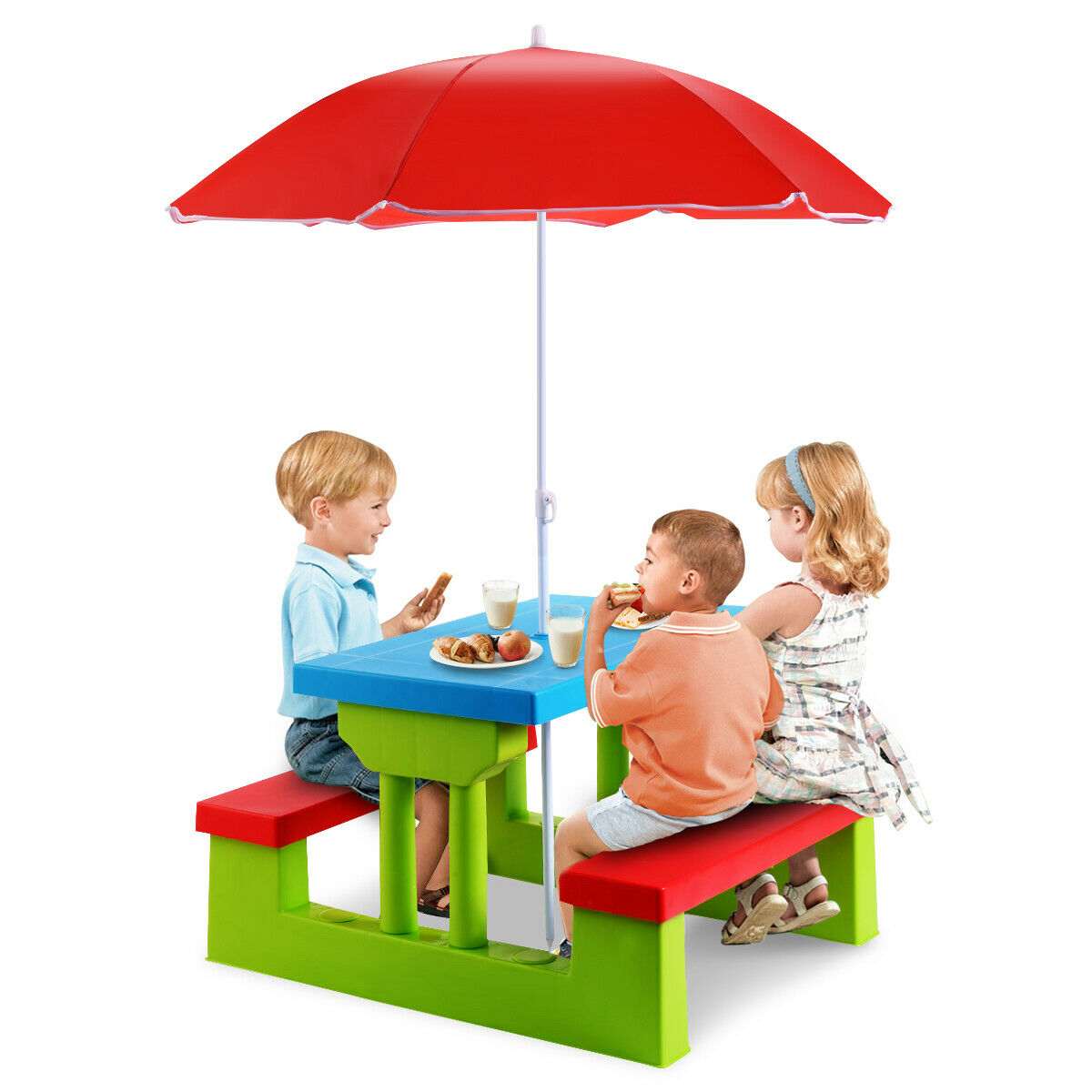 Outdoor Kids Picnic Play Table Set with Umbrella Garden Activity Center — Shopsta UK