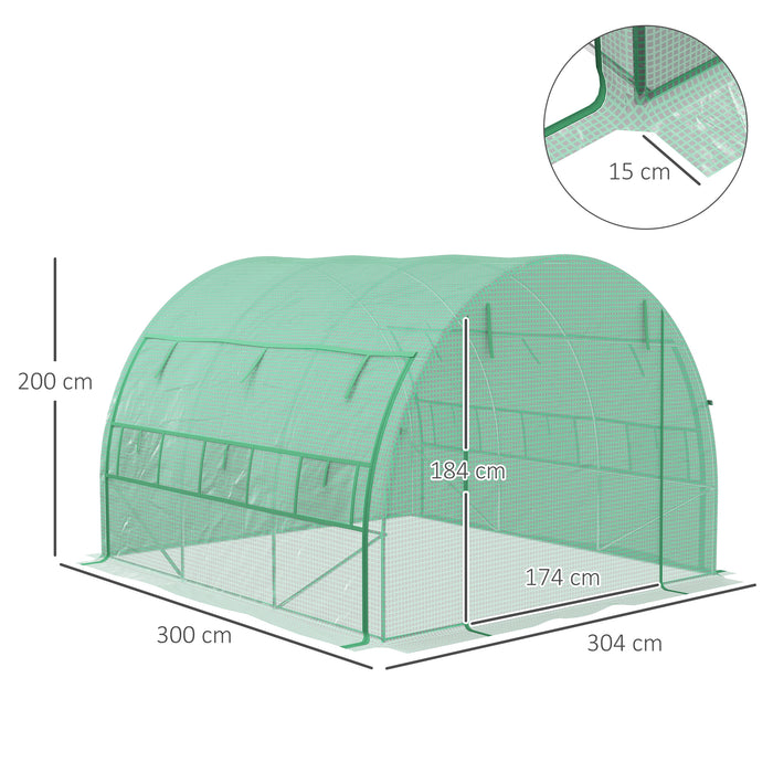 Polytunnel Walk-in Greenhouse - Roll-Up Sidewalls, Zipped Entrance, 6 Ventilated Windows - 3x3x2m, Ideal for Year-Round Gardening