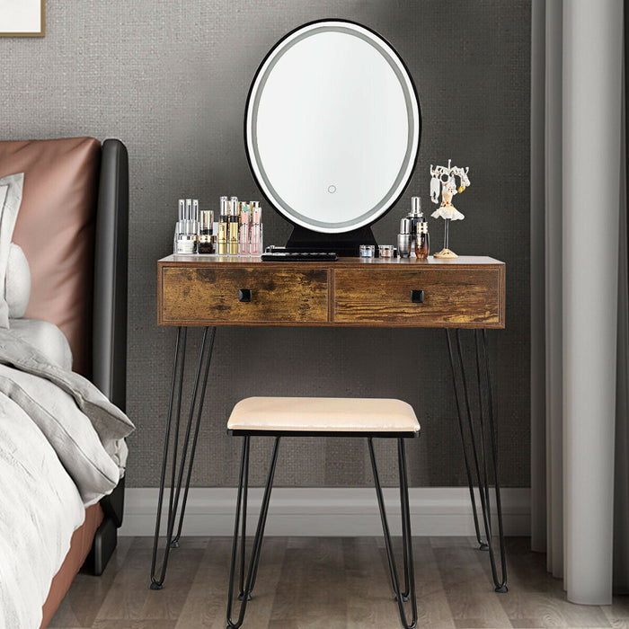 Vanity Table Set - Includes Dressing Table, Mirror, and Stool in Natural Finish - Ideal for Bedroom Makeup Station