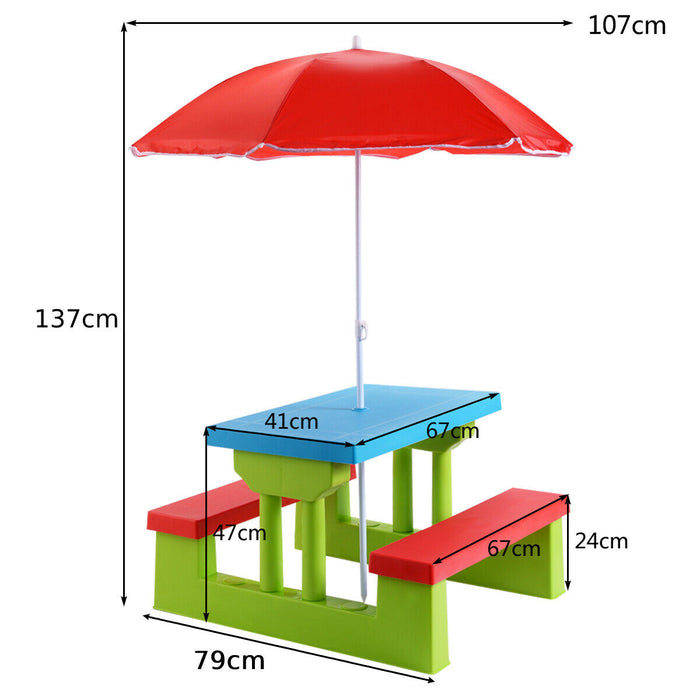 Picnic Play Table Set for Kids - With Removable Umbrella, Outdoor Activity Center - Ideal for Children's Garden Parties and Picnics