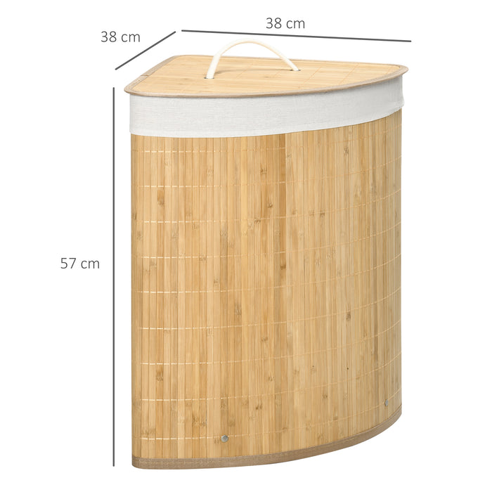 Bamboo Laundry Hamper - 55L Capacity with Lid and Removable Liner, Space-Saving Corner Design - Ideal for Organizing and Airing Out Laundry