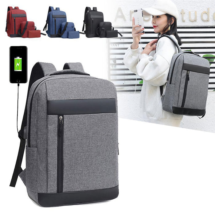 Men's 3Pcs Backpack Set - USB Charging Laptop Bag, Multifunctional Casual Travel, School Backpack for Men and Women