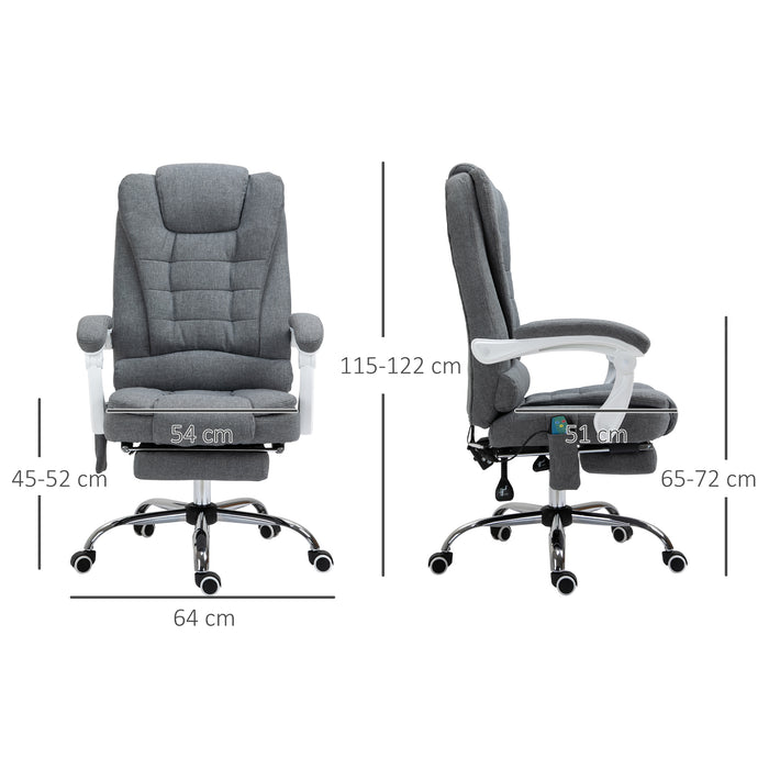 Executive Heated Massage Office Chair with 6 Vibration Points - Ergonomic High-Back Desk Recliner with Adjustable Swivel and Footrest, Grey - Ideal for Comfort and Relaxation in the Workplace