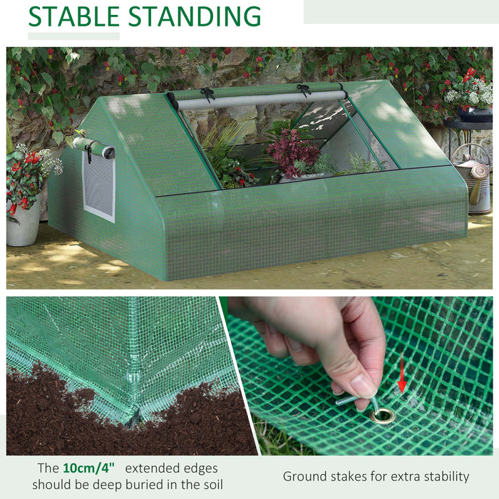 Portable Mini Greenhouse - Garden Enclosure with Zippered Windows and Doors, 180x140x80cm in Dark Green - Ideal for Small Space Gardening