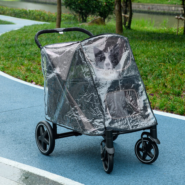 4-Wheel Canine Stroller with Protective Rain Cover - Spacious Mobile Pet Carrier for Medium to Large Dogs - Outdoor Travel Ease for Animal Lovers