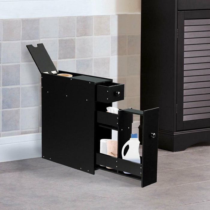 Slim Black Storage Cabinet - Slide-Out Drawers and Flip-Open Top Feature - Ideal for Solving Space Issues at Home or Office