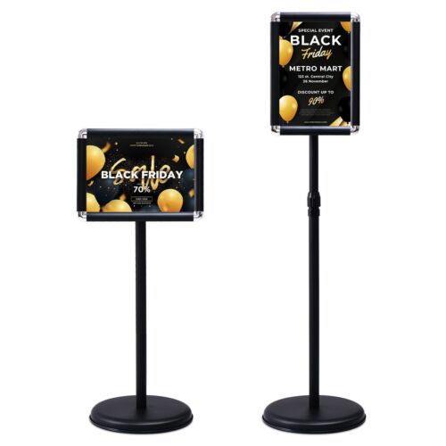 360 Degrees Rotating A4 Poster Stand - Adjustable Height, Black Display Holder - Ideal for Presenting Signs and Posters