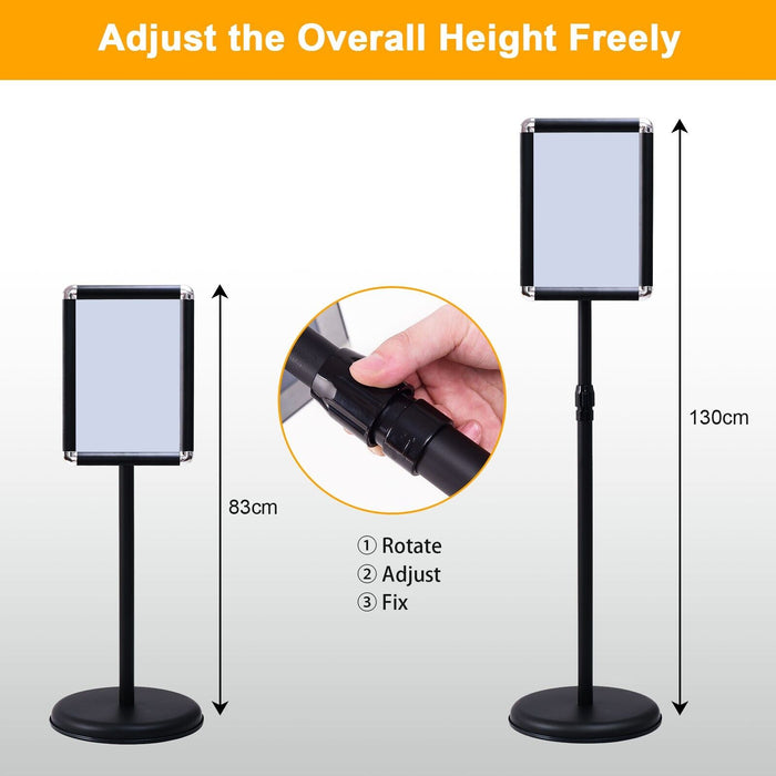 360 Degrees Rotating A4 Poster Stand - Adjustable Height, Black Display Holder - Ideal for Presenting Signs and Posters