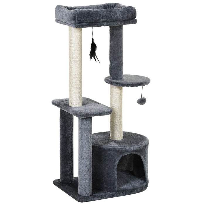 Multi-Level 100cm Cat Tree Tower - Indoor Playground with Scratching Posts, Cozy Perch, Play Balls, and Relaxation House - Ideal for Playful Cats and Kittens to Rest and Exercise