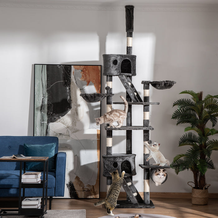 Floor-to-Ceiling Adjustable Cat Tower - 240-260cm Tall, Indoor Cat Climbing Furniture in Dark Grey - Space-Saving & Entertainment for Cats