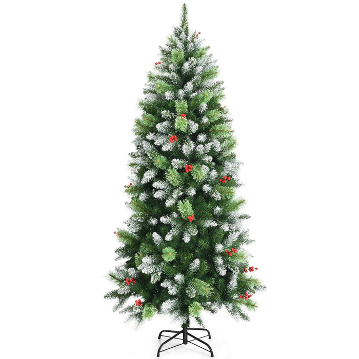 Artificial 6FT Christmas Tree - Decorated with Red Berries and Snow Effect - Perfect for a Festive Holiday Decor Solution