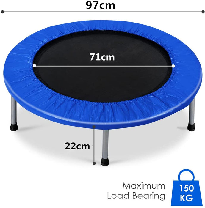 Blue Mini Trampoline - Foldable, Springs Equipped and Padded Cover - Perfect for Safe Indoor and Outdoor Exercise
