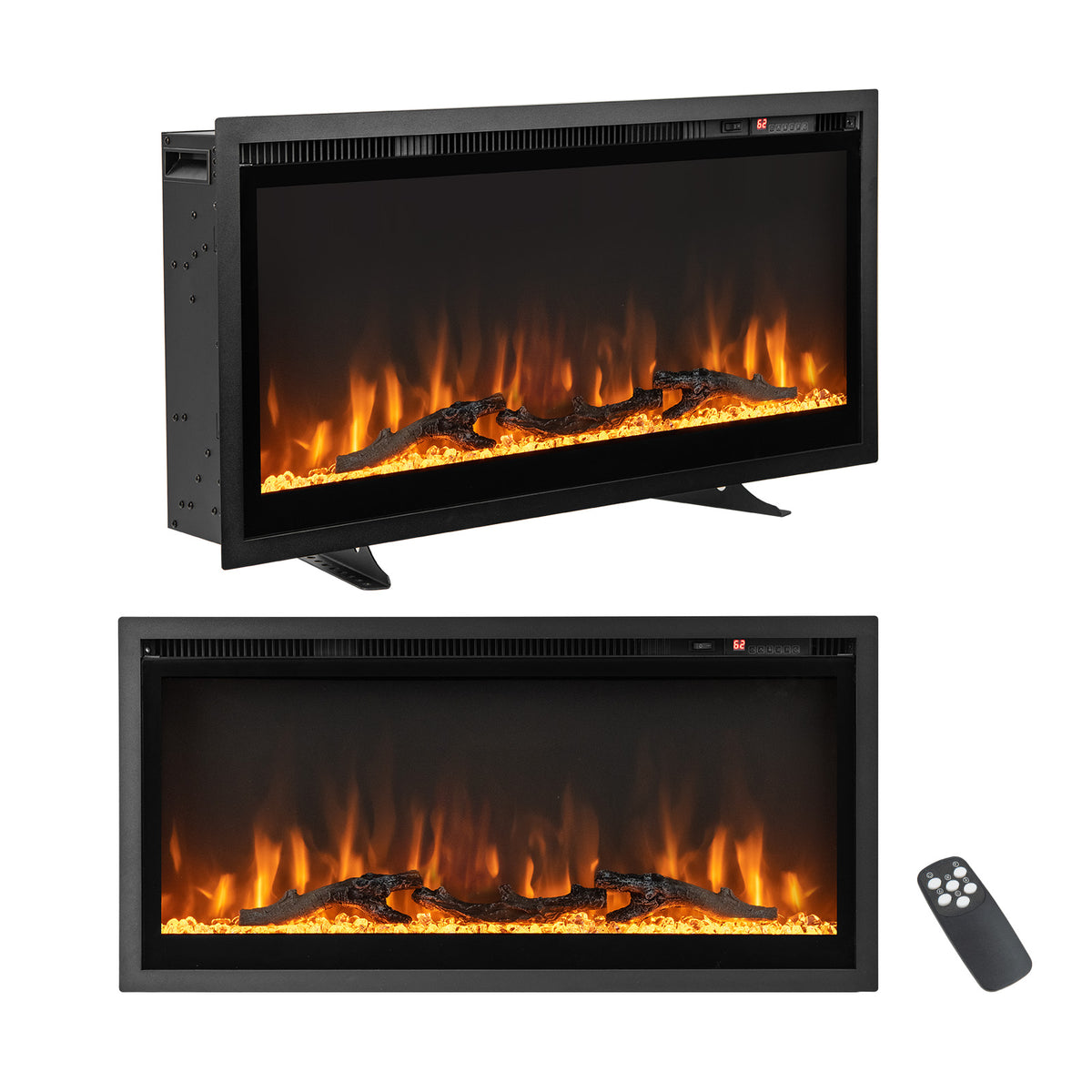 36"/91cm Linear Fireplace - Electric with Log & Crystal Decor, Includes Remote Control - Ideal for Home Heating & Ambience Addition