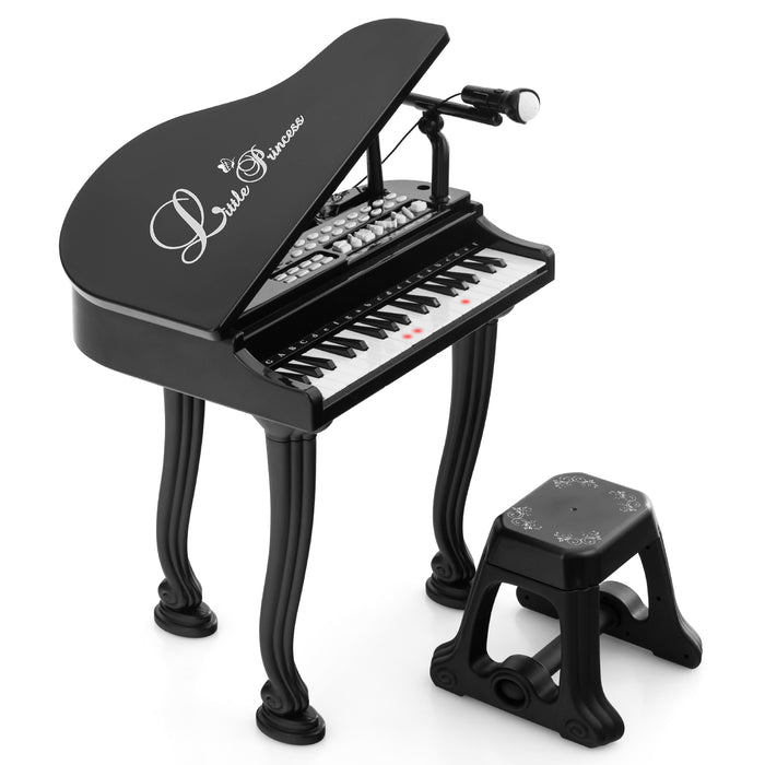 Black Miniature Piano - 37 Key Keyboard for Kids with Microphone and Teaching Mode - Ideal for Beginner Music Education and Fun Home Entertainment