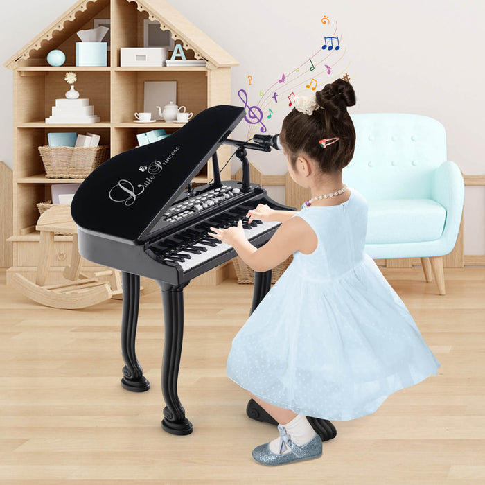 Black Miniature Piano - 37 Key Keyboard for Kids with Microphone and Teaching Mode - Ideal for Beginner Music Education and Fun Home Entertainment