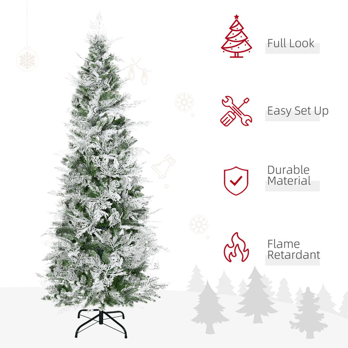 Realistic Cypress Branches Flocked Artificial Christmas Tree - Easy Auto Open Design, Pencil Slim Profile - Ideal for Festive Holiday Decor in Tight Spaces