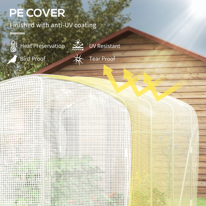 UV-Resistant PE Covered Polytunnel Greenhouse - Sturdy Walk-In Grow House with Galvanized Steel Frame & Door - Ideal for Gardeners, 2x2x2m Size, White