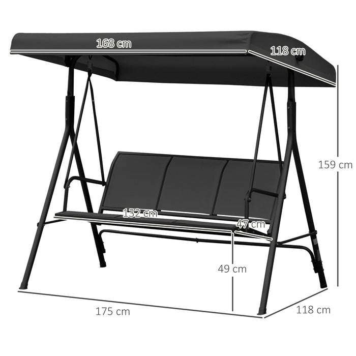 Garden Patio Swing Seat - 3-Person Outdoor Chair with Adjustable Canopy, Black - Perfect Relaxation Spot for Backyard Comfort