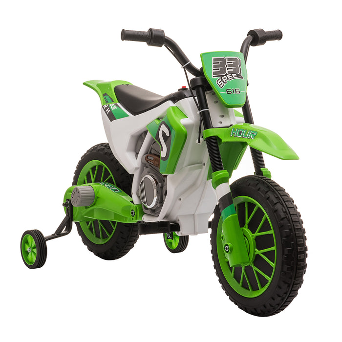 Kids Electric Motorbike with Training Wheels - 12V Battery-Powered Ride-On Motorcycle Toy, Green - Ideal for Children Aged 3-5 Years
