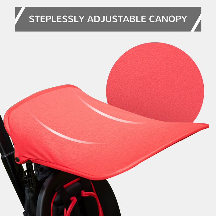 4-in-1 Foldable Baby Tricycle - Toddler Stroller with Reversible Adjustable Seat and Removable Canopy - Safe & Versatile Trike for Kids with Handrail and Belt, Red