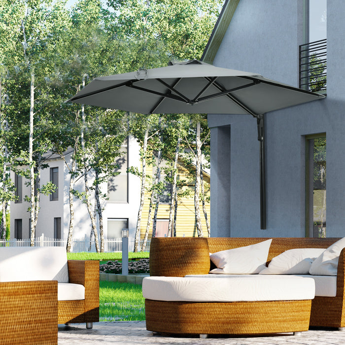 Hand-Push 180° Rotatable Outdoor Patio Umbrella - Wall Mounted Parasol with Adjustable Canopy for Porch, Deck, Garden, 250cm, Grey - Ideal for Residential and Commercial Spaces