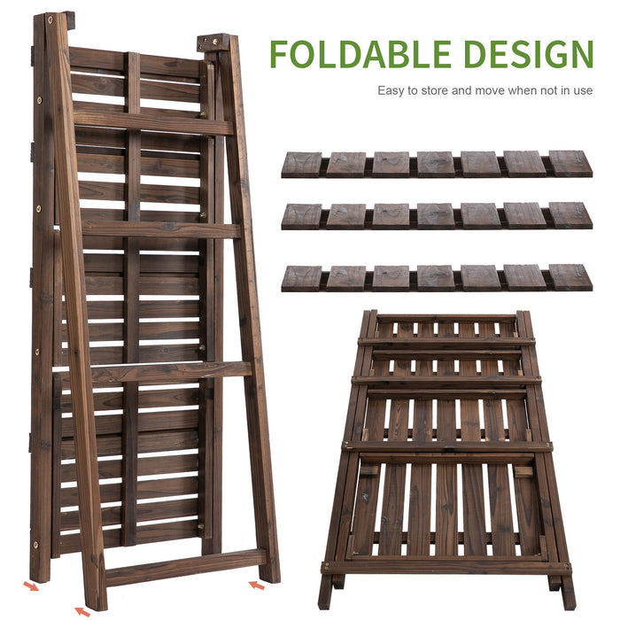 4-Tier Foldable Wooden Plant Shelf - Space-Saving Indoor/Outdoor Stand for Multiple Plant Pots - Ideal for Home & Garden Display, 45x35x108cm