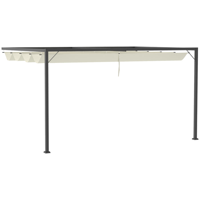 Outdoor Pergola with Retractable Canopy - 4m Wall-Mounted Gazebo for Patio Shelter - Sun Shade and Elegant Entertaining Space in Beige