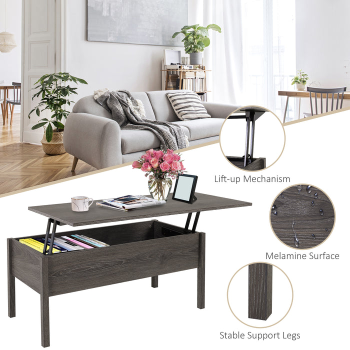 Modern Lift Top Coffee Table - Convertible Desk with Storage Compartment and Retractable Floating Design - Versatile Furniture for Home Office and Living Room Use