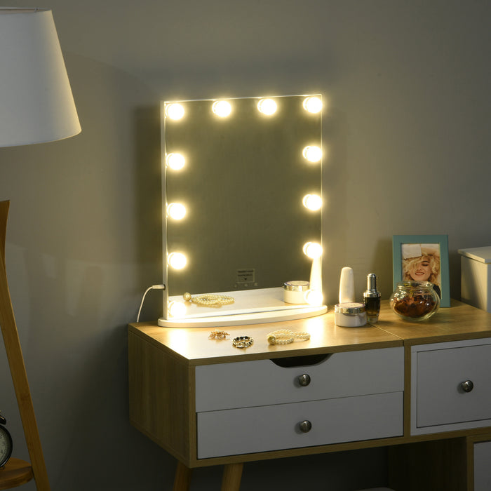 Lighted Hollywood Makeup Mirror - 12 Dimmable LED Bulbs with USB Power Supply for Dressing Table - Ideal for Beauty Routines and Vanity Stations