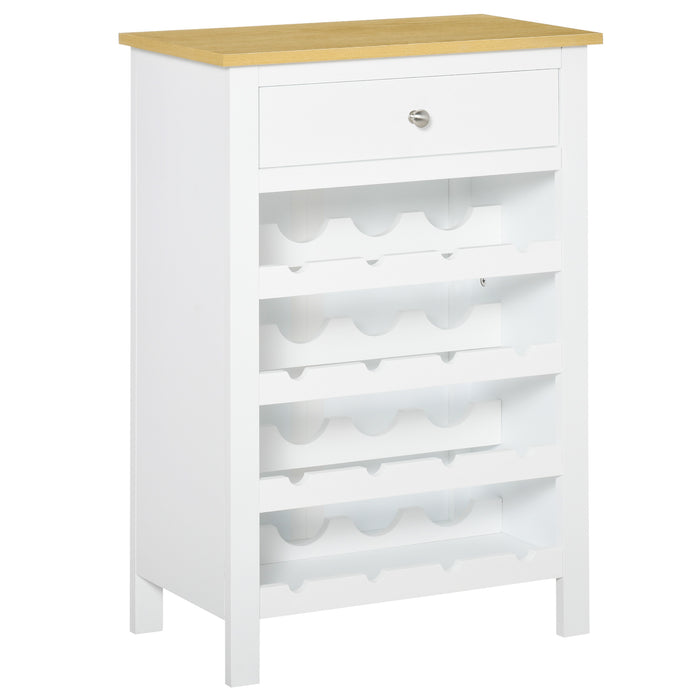 16-Bottle Capacity Modern Wine Cabinet - Kitchen Sideboard with Storage Drawer and Rack - Ideal for Dining Room and Home Bar Organization in White