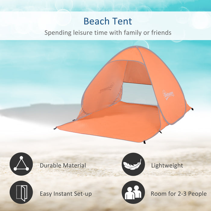 Pop-Up Portable Beach Tent - 2-Person Hiking & Sun Shelter with UV Protection in Vibrant Orange - Ideal for Beachgoers and Outdoor Adventures