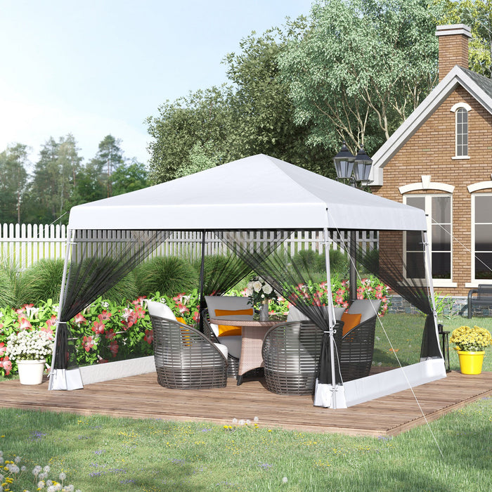 Pop Up Steel Frame Gazebo - 3.6m x 3.6m White Outdoor Canopy - Ideal for Garden Parties & Events