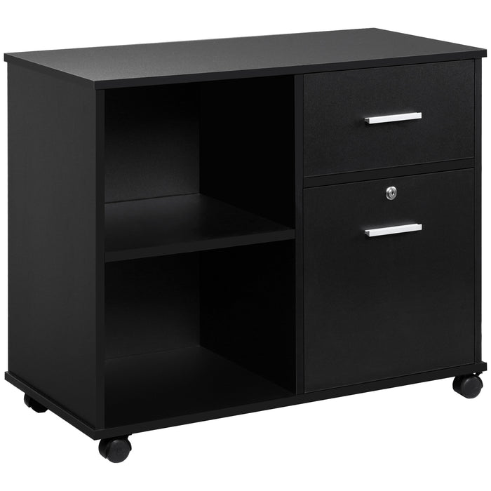 Mobile Office Storage Organizer - Rolling Filing Cabinet with Open Shelves and Drawers for A4 Papers - Space-Saving Printer Stand with Wheels for Home Office