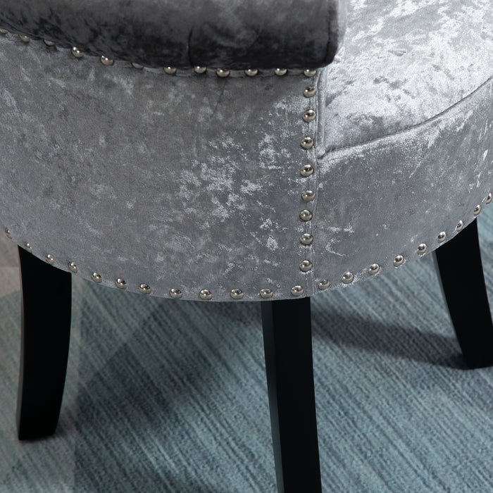 Velvet Makeup Seat with Rubber Wood Legs - Elegant Grey Dressing Table Stool for Living Room & Bedroom - Comfortable Ice Velvet Chair for Dressing Area