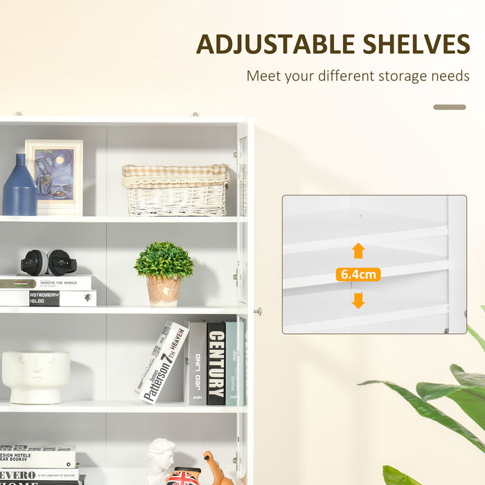Modern White Bookcase with Doors - Adjustable Display Storage Cabinet for Home & Office - Ideal for Living Room Organization and Study Space