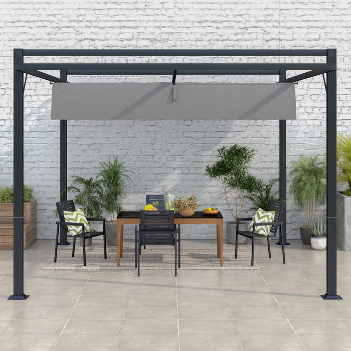 Retractable Pergola 3x4m with Aluminium Frame - Garden Gazebo Canopy for Grill & Patio Deck, Dark Grey - Ideal Outdoor Shelter for Entertainment & Relaxation
